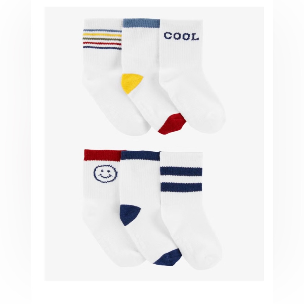 NWT Carter’ Crew Socks, 6 Pack, Size 4-7